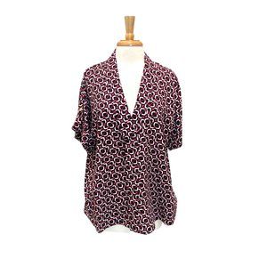 Michael Kors Top Black Pink Print Short Sleeve Size XL NEW